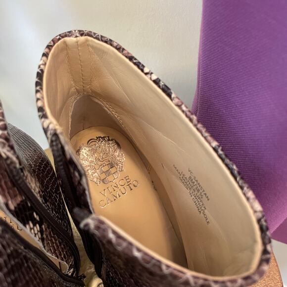 Vince Camuto 8 Leather Snakeskin Boots | Chunky Heel, Purple/Black/Pink $160 - Picture 8 of 10